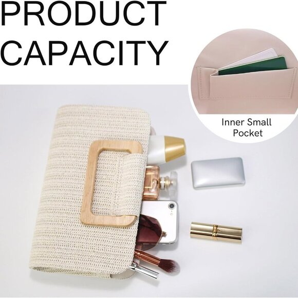 Straw Clutch Purse Women Summer Handbag Crossbody Top Handle Beach Bag - Picture 3 of 6